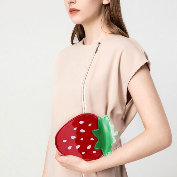 Stylish Strawberry Crossbody Purse with Detachable Gold Strap - Unique Gift Idea - Picture 5 of 6